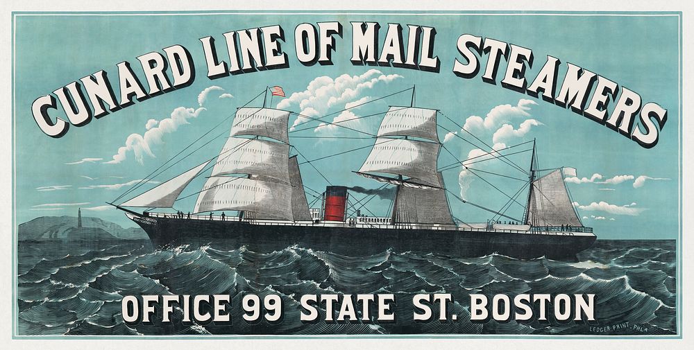 Cunard Line of mail steamers - Office 99 State St., Boston.  Original public domain image from the Library of Congress.…
