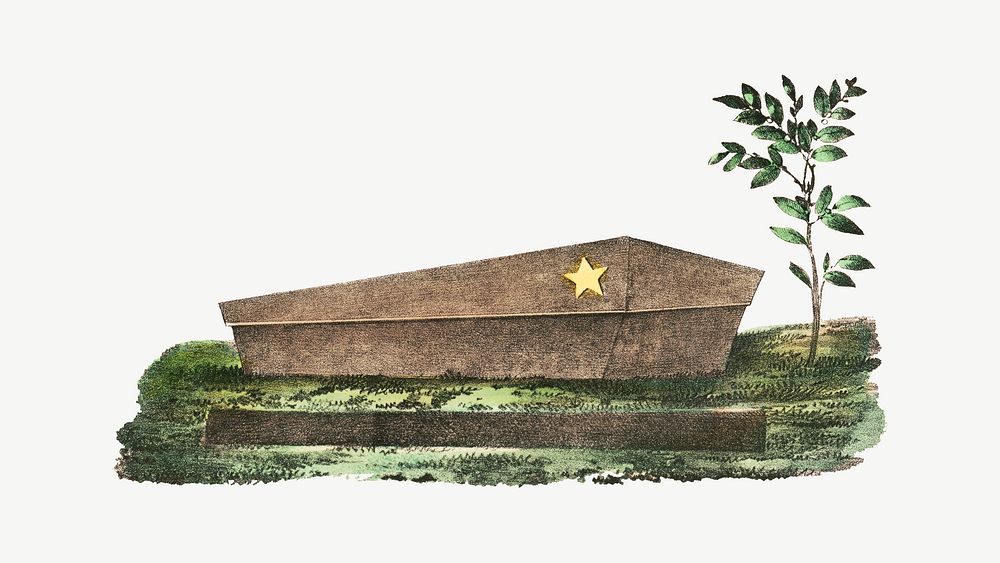 Wooden coffin, vintage illustration psd.  Remixed by rawpixel. 