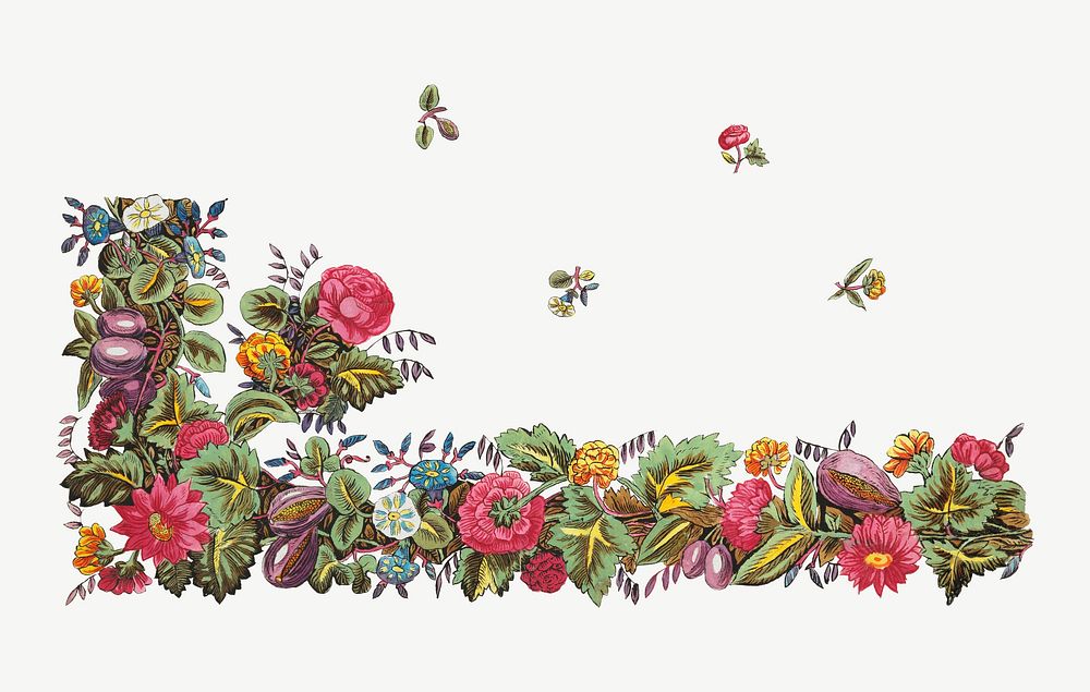 Vintage flower corner element, illustration by Louis-Albert DuBois psd.  Remixed by rawpixel. 