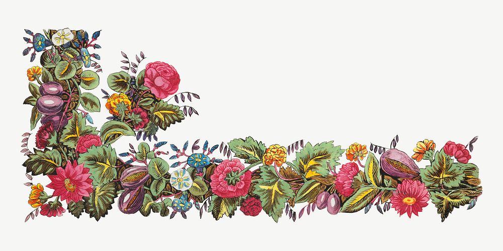 Vintage flower corner element, illustration by Louis-Albert DuBois psd.  Remixed by rawpixel. 