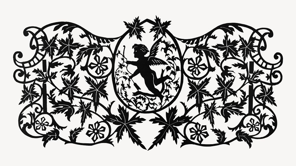 Decorative ornamental leaf with cupid, illustration by Henry T. Williams.  Remixed by rawpixel. 