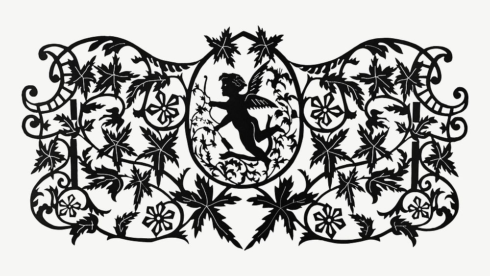Decorative ornamental leaf with cupid, illustration by Henry T. Williams psd.  Remixed by rawpixel. 
