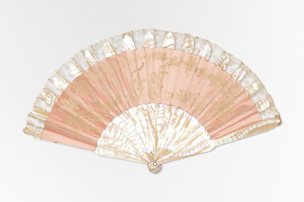 Pleated fan (1880) pink satin design. Original public domain image from The Smithsonian Institution. Digitally enhanced by…
