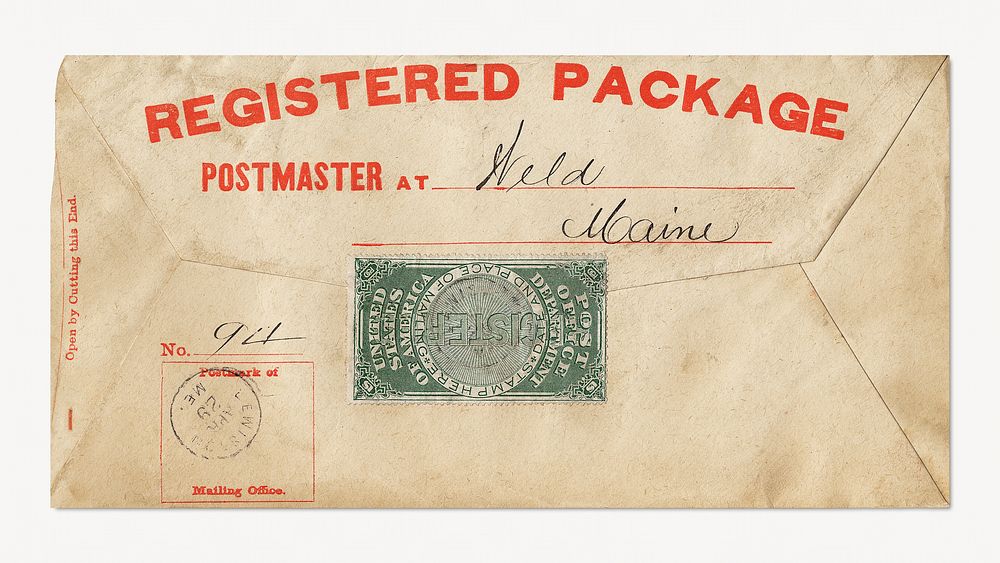 Post Office registry seal cover (1872) envelope. Original public domain image from The Smithsonian Institution. Digitally…