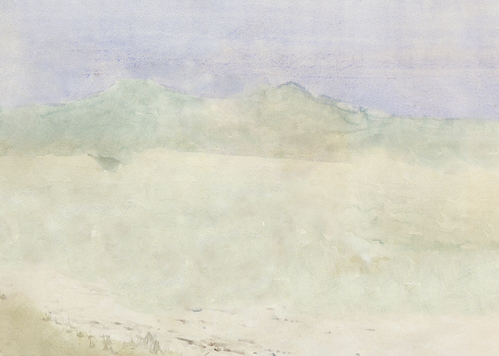 Vintage landscape mountain background, green watercolor design