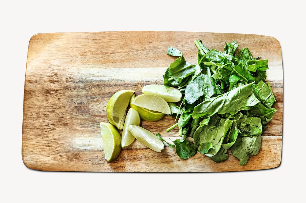 Lime spinach on cutting board, isolated design