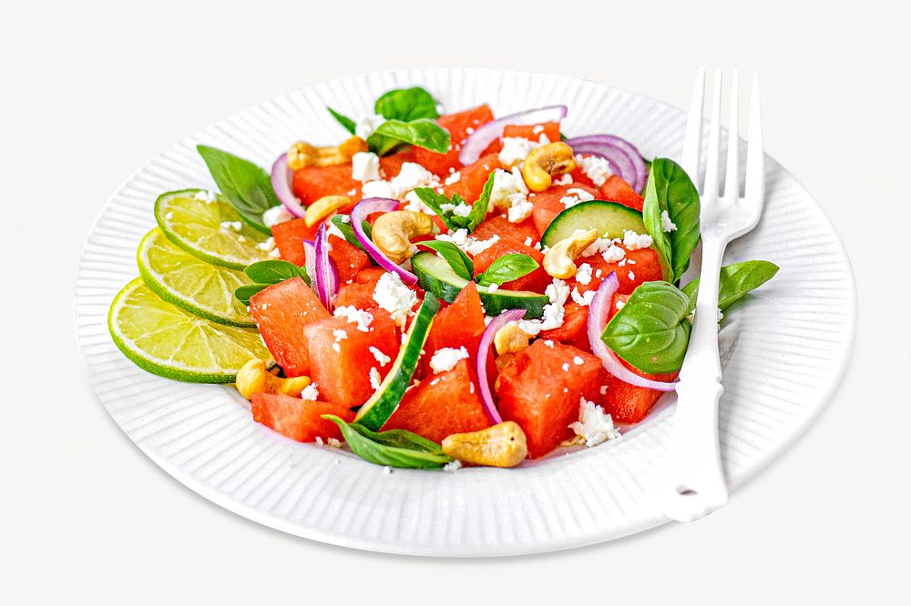 Watermelon salad, isolated design on white
