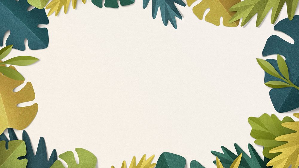 Tropical leaf frame desktop wallpaper, beige background