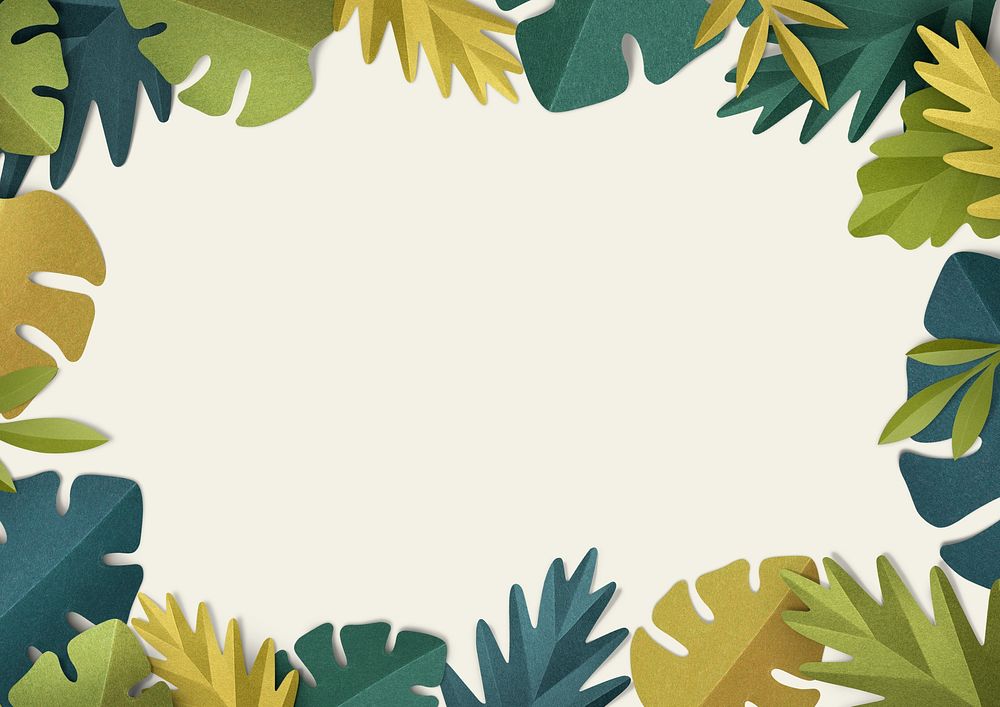 Tropical leaf frame background, beige design