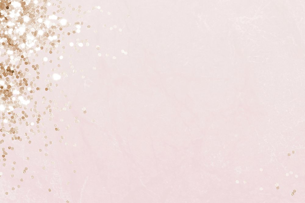 Pastel pink aesthetic background, gold glitter border