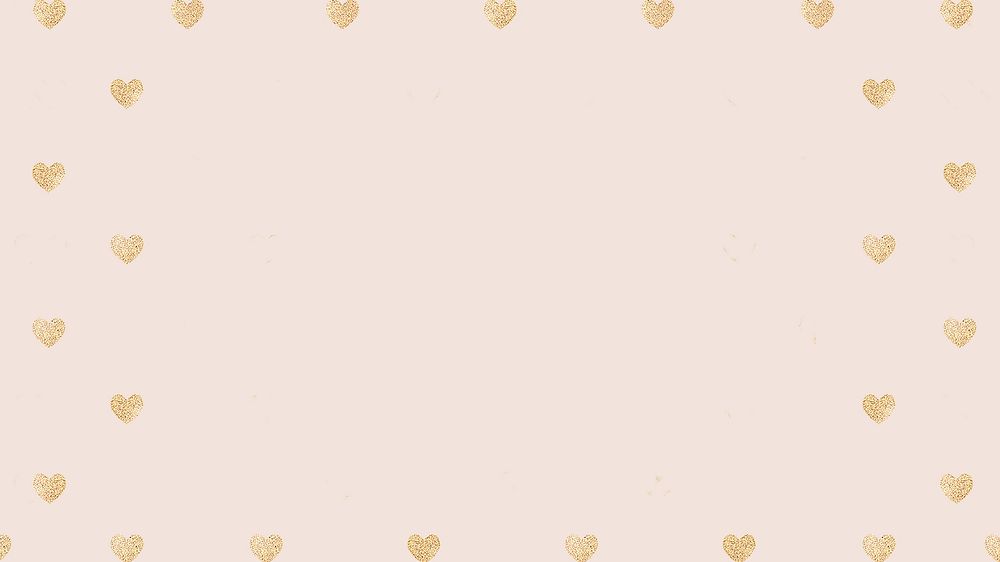 Pastel pink desktop wallpaper, golden hearts border