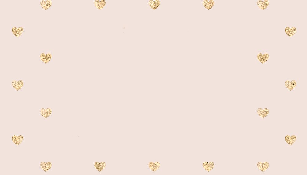 Pink golden hearts border background, pastel design