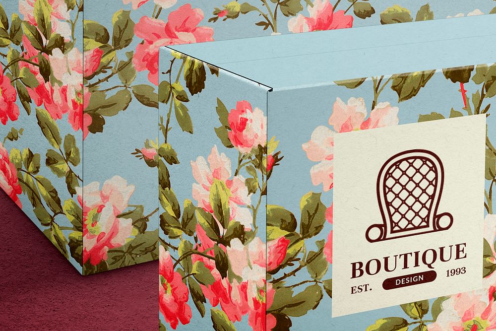 Floral paper box mockup psd, editable packaging design