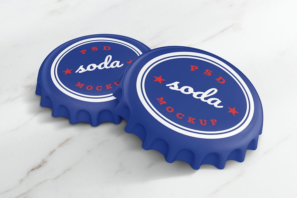 Bottle cap mockup psd, soda product branding