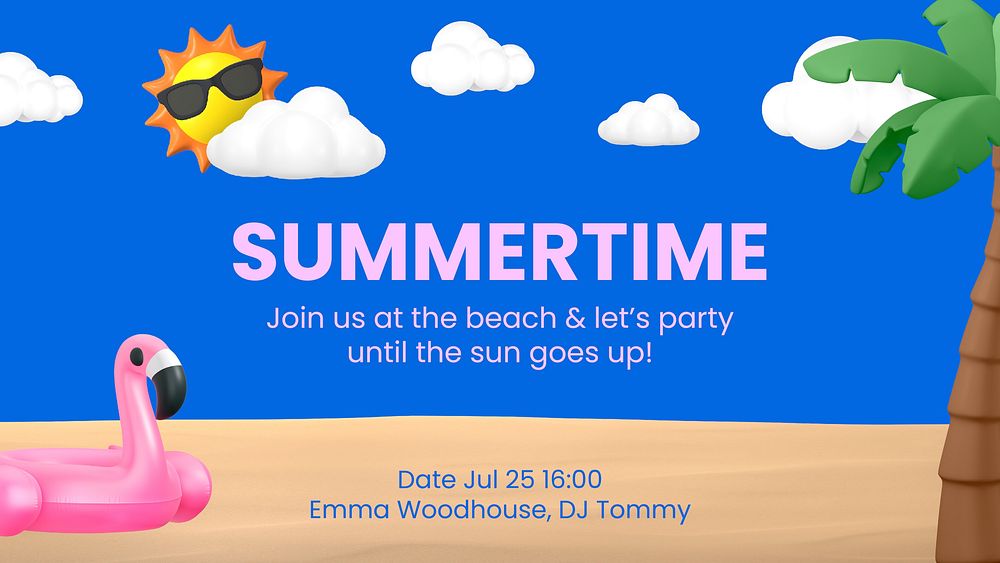 Vacation PowerPoint presentation template, 3D beach party vector