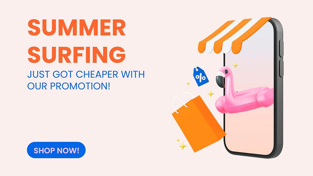 Summer sale PowerPoint presentation template, 3D social media advertisement vector
