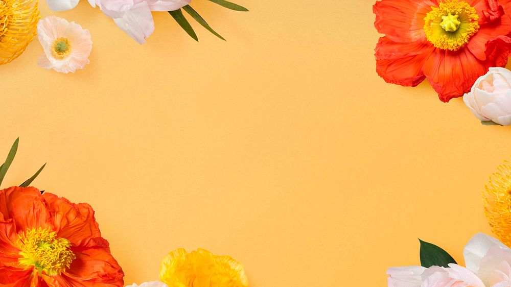 Summer flower border desktop wallpaper, yellow background