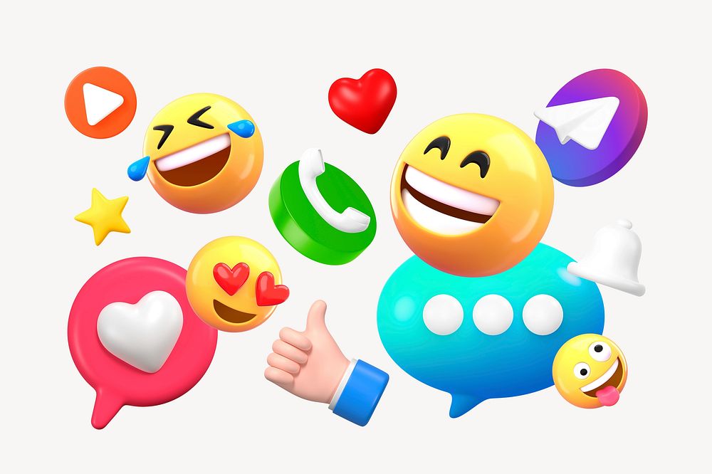 Social media emoticons, 3D rendering graphics