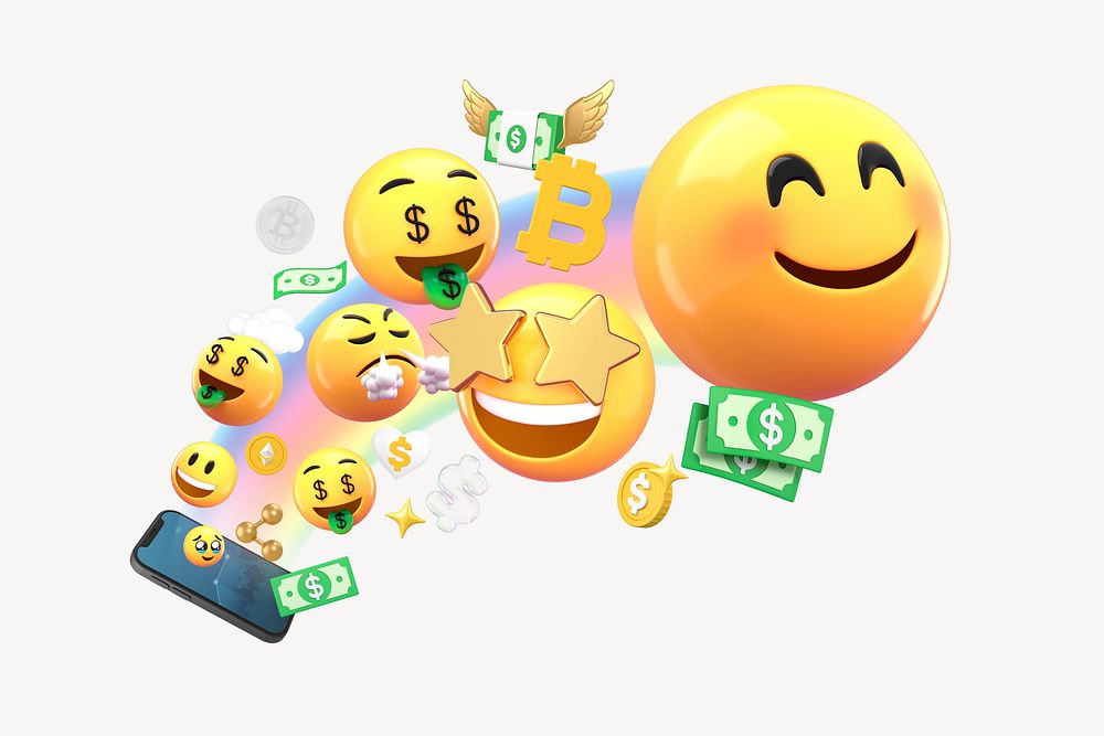 E-commerce growing revenue, money emoticon graphics 