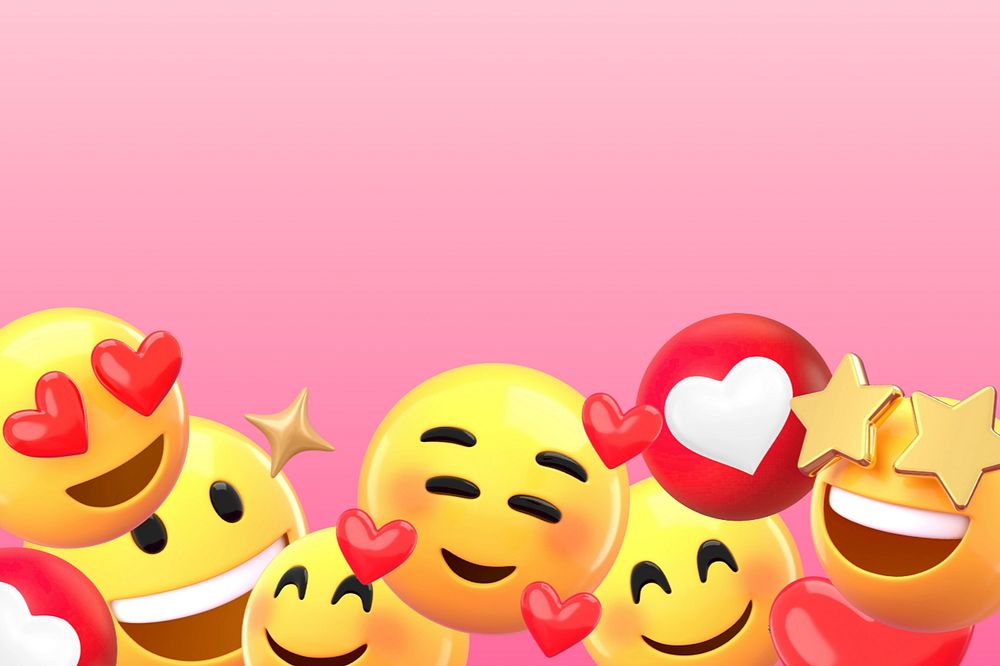 Heart eyes emoticon background, 3D pink border