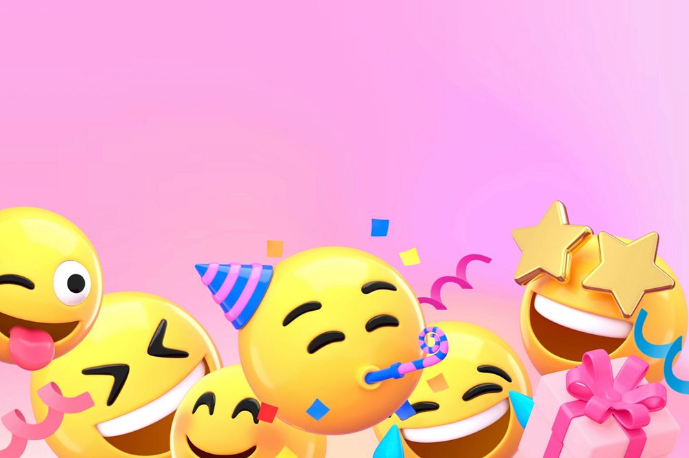 Party emoticons background, pink 3D design