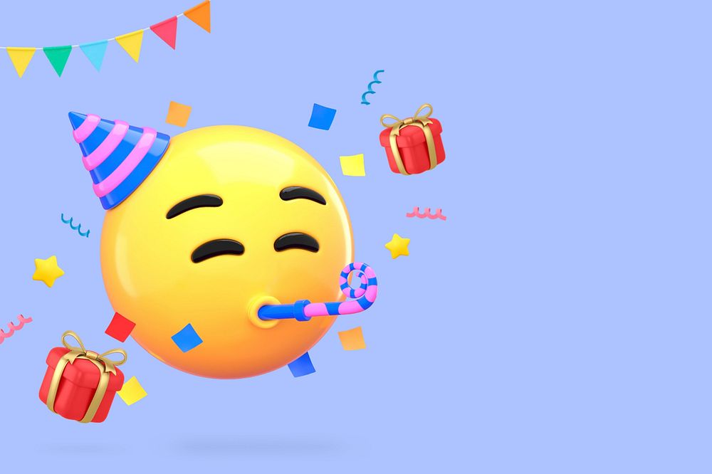 Birthday party emoticon background, blue 3D design