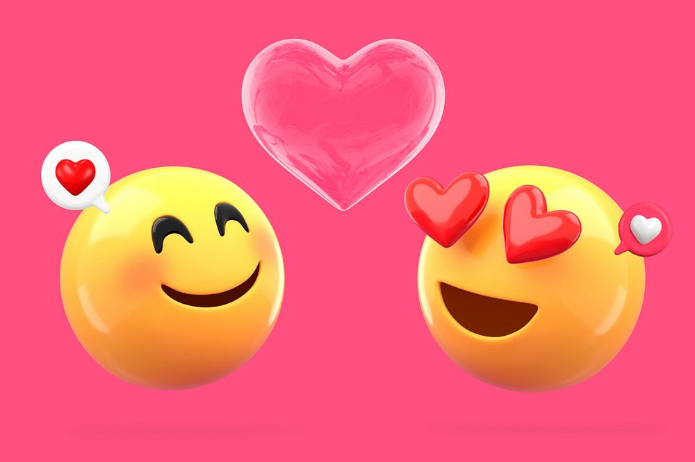 3D in love emoticon, Valentine's dating illustration
