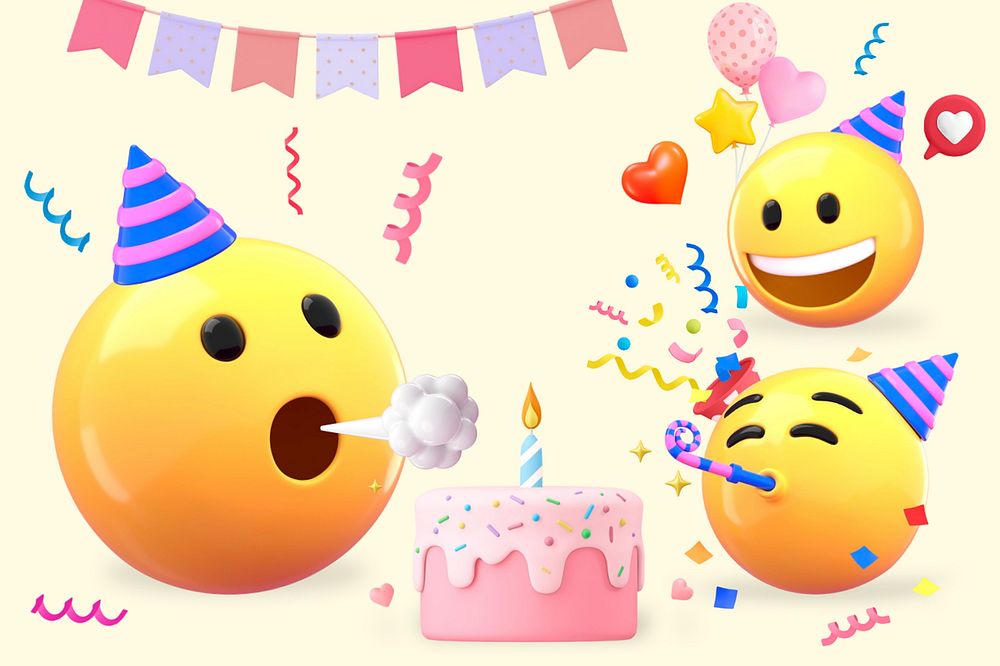 3D birthday party emoticon illustration