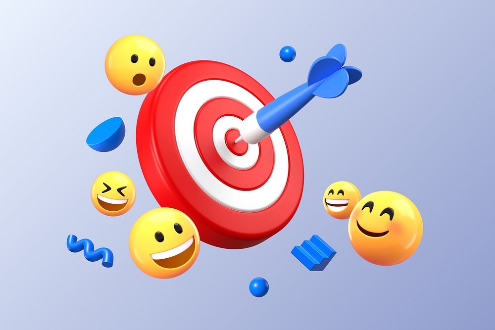 Dart hitting target background, 3D emoticons graphic