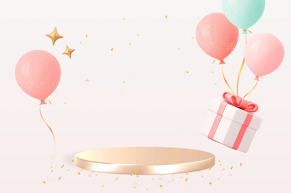 Birthday celebration product background, pink 3D design