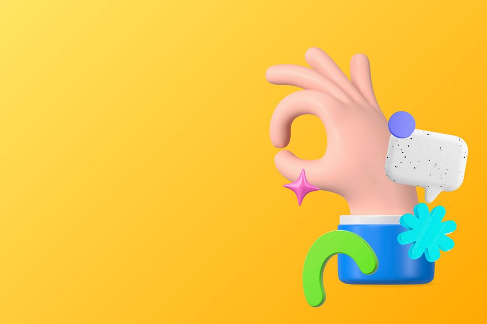 OK hand emoticon background, 3D yellow design