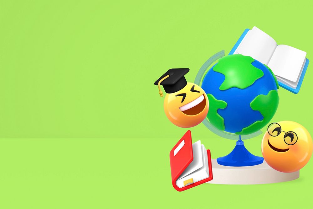 3D education emoticons background, green design
