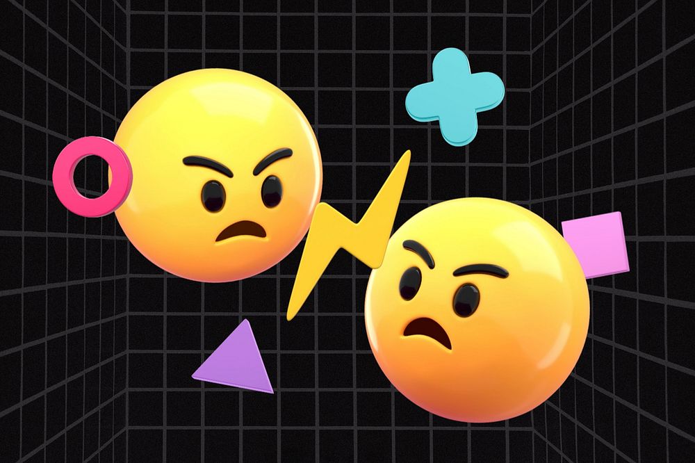 3D angry emoticons, grid black background