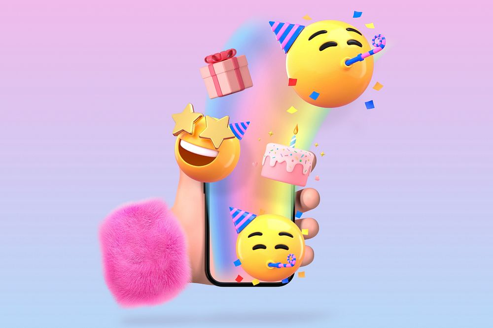 3D party emoticon, birthday celebration illustration