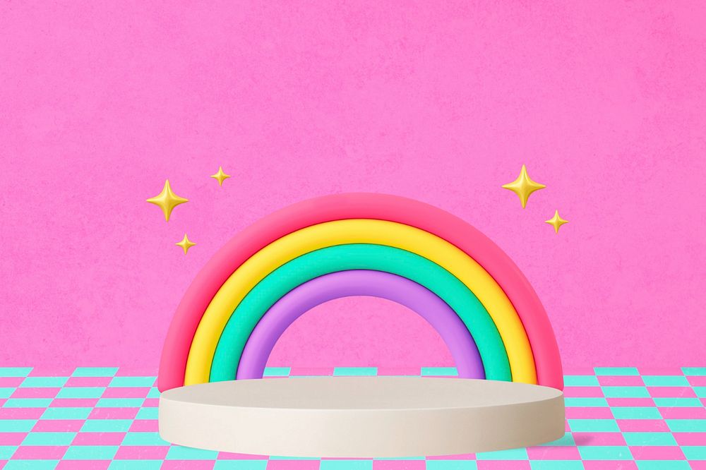 Rainbow product backdrop, pink 3D background