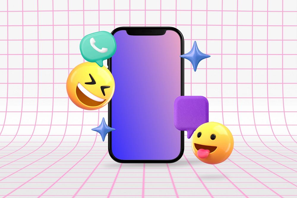 Happy emoticons, blank phone screen with design space