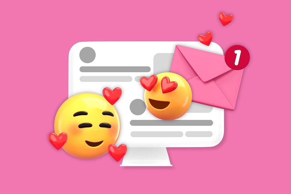 3D love emoticon, message notification illustration
