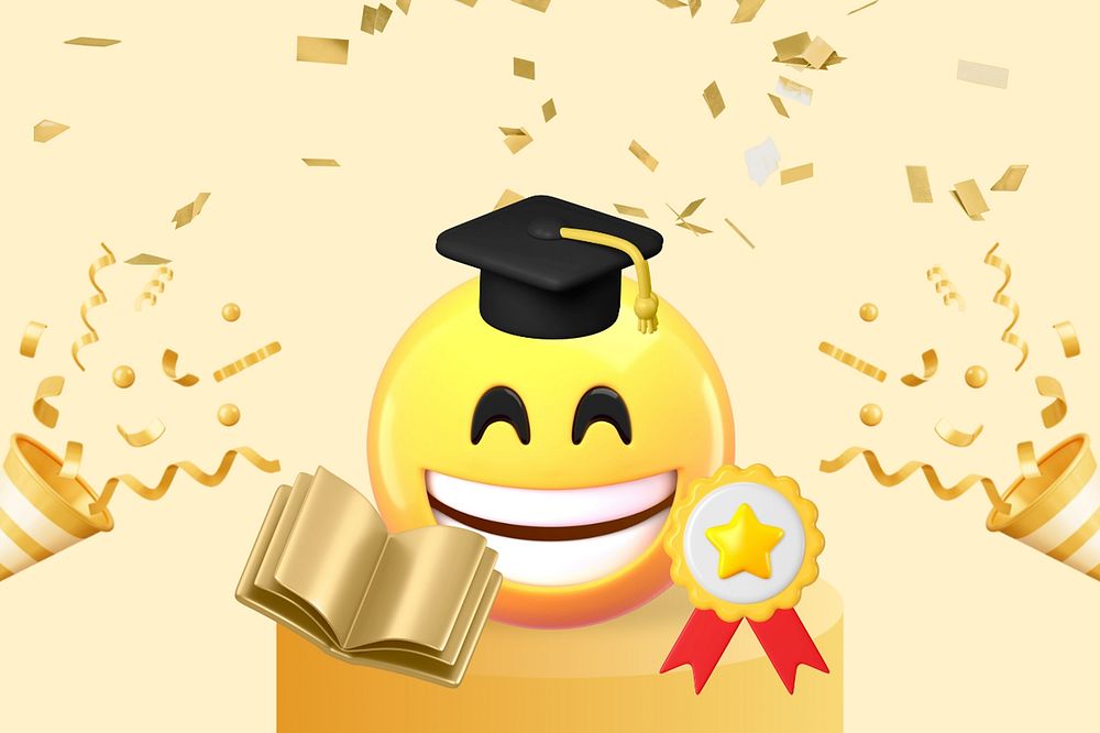 3D graduation emoticon, education illustration