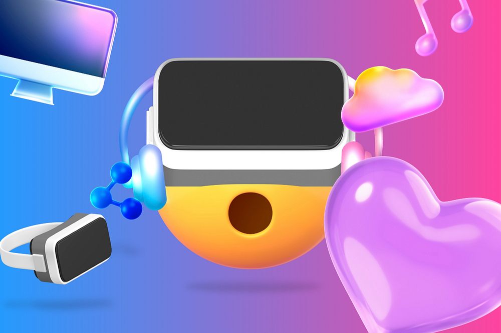 3D VR experience, emoticon illustration