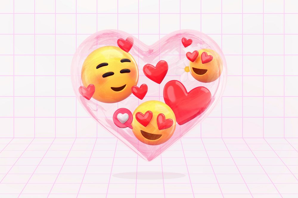 3D love emoticons, heart-shape bubble illustration