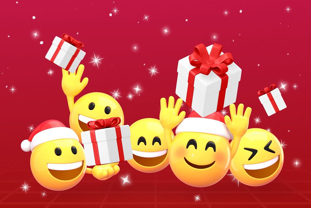 Christmas presents background, 3D emoji design