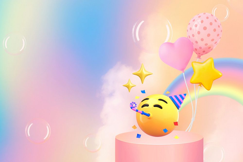 Birthday celebration emoticon background, 3D pastel design