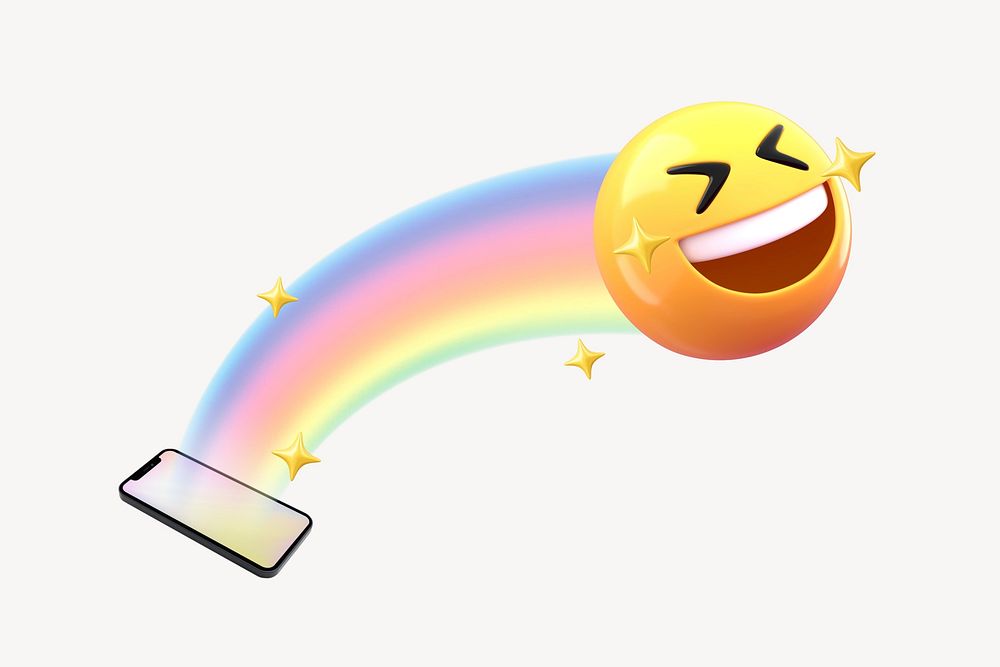Laughing emoticon rainbow, 3D smartphone graphic