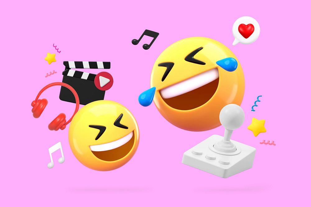 3D entertainment background, pink emoticons