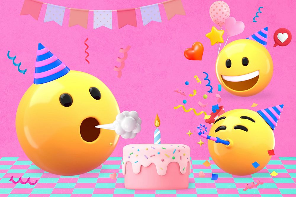 Birthday party emoticon background, 3D colorful design