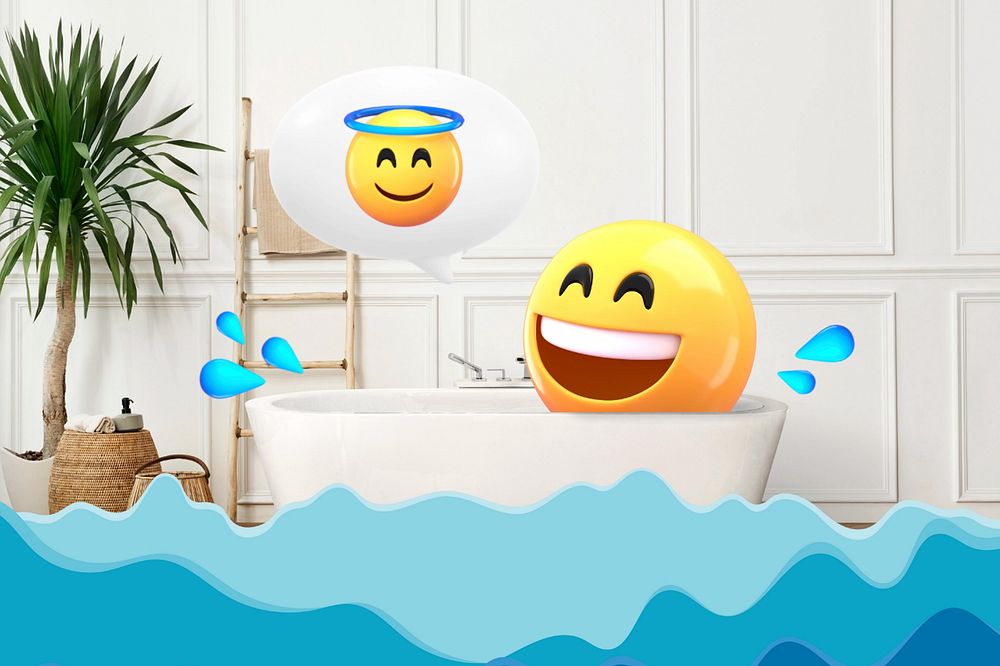 Bath tub emoticon background, self-care concept