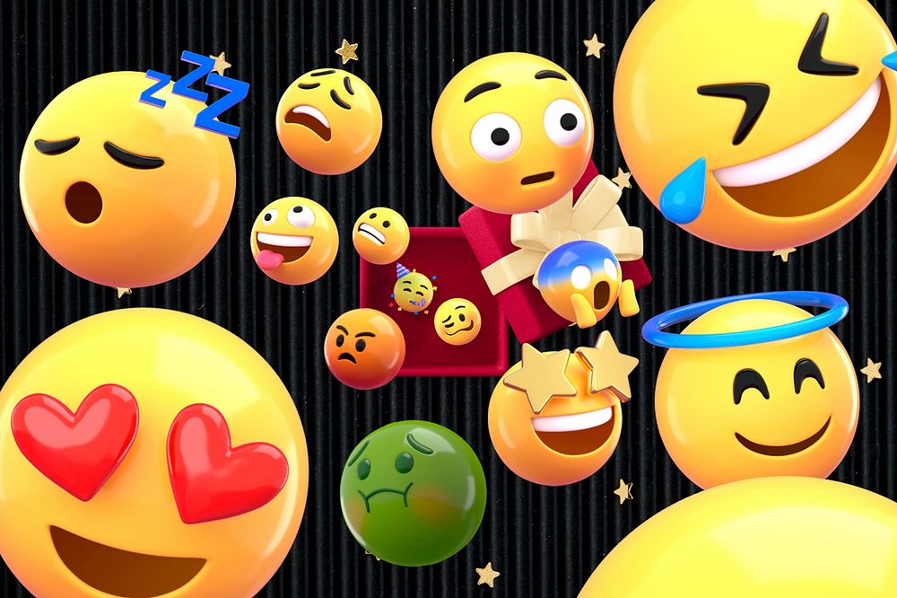 3D emoticons background, bursting out of a box