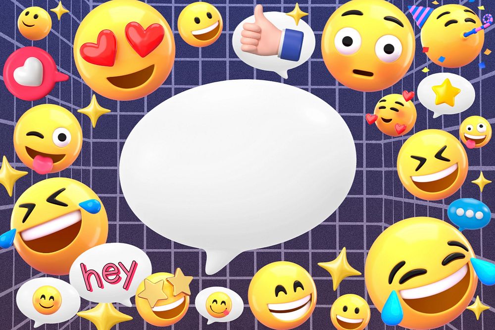 Speech bubble emoticons frame, cute 3D design