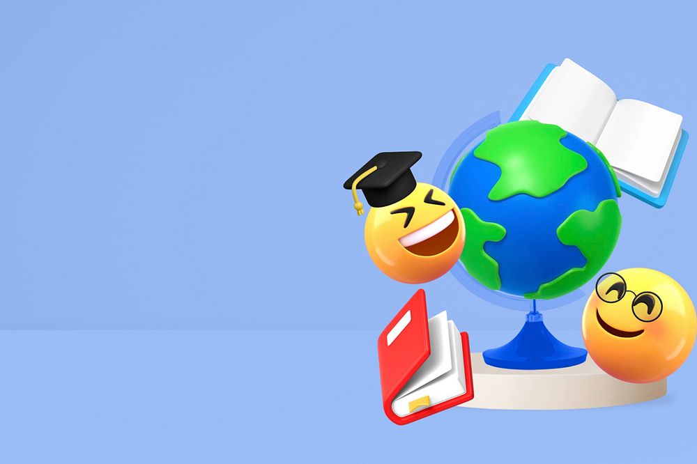 3D education emoticons background, blue design