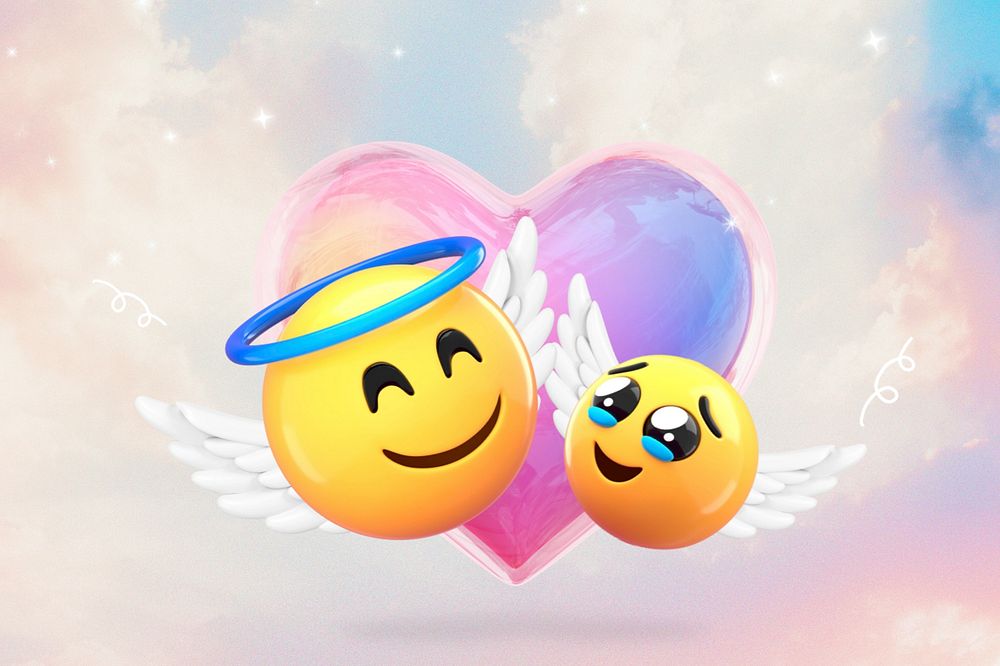 Aesthetic angel emoticon background, heavenly sky graphic